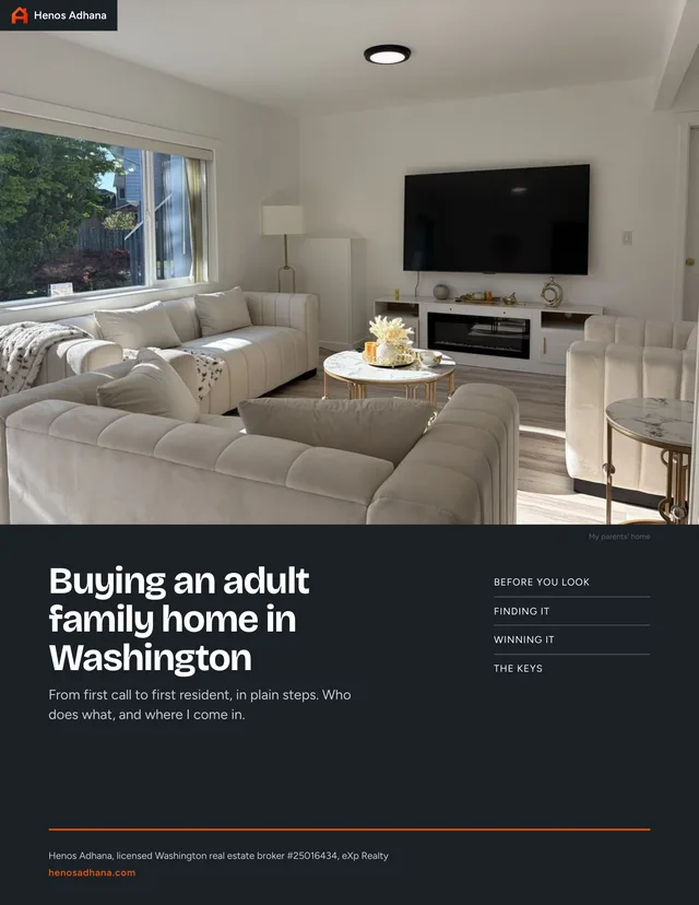 The cover of the adult family home buyer's guide
